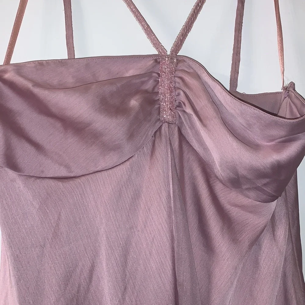 Pale pink/ light purple formal criss cross beaded rhinestone dress - Picture 2 of 11